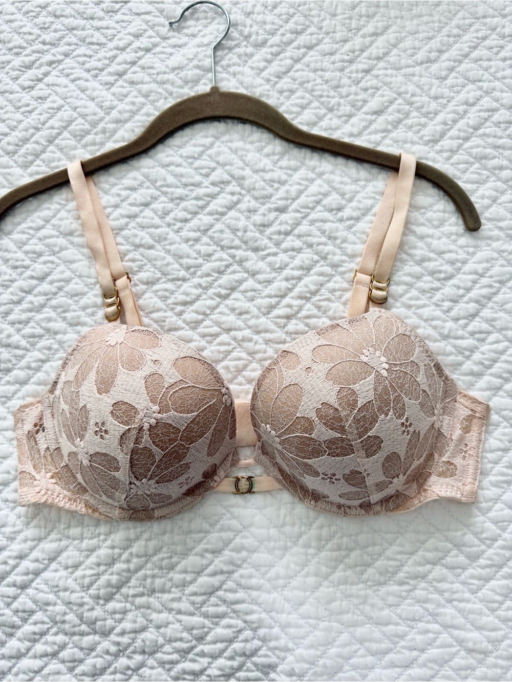 Victoria's Secret Tan Nude Floral Lace Push-Up Bra 36 C
